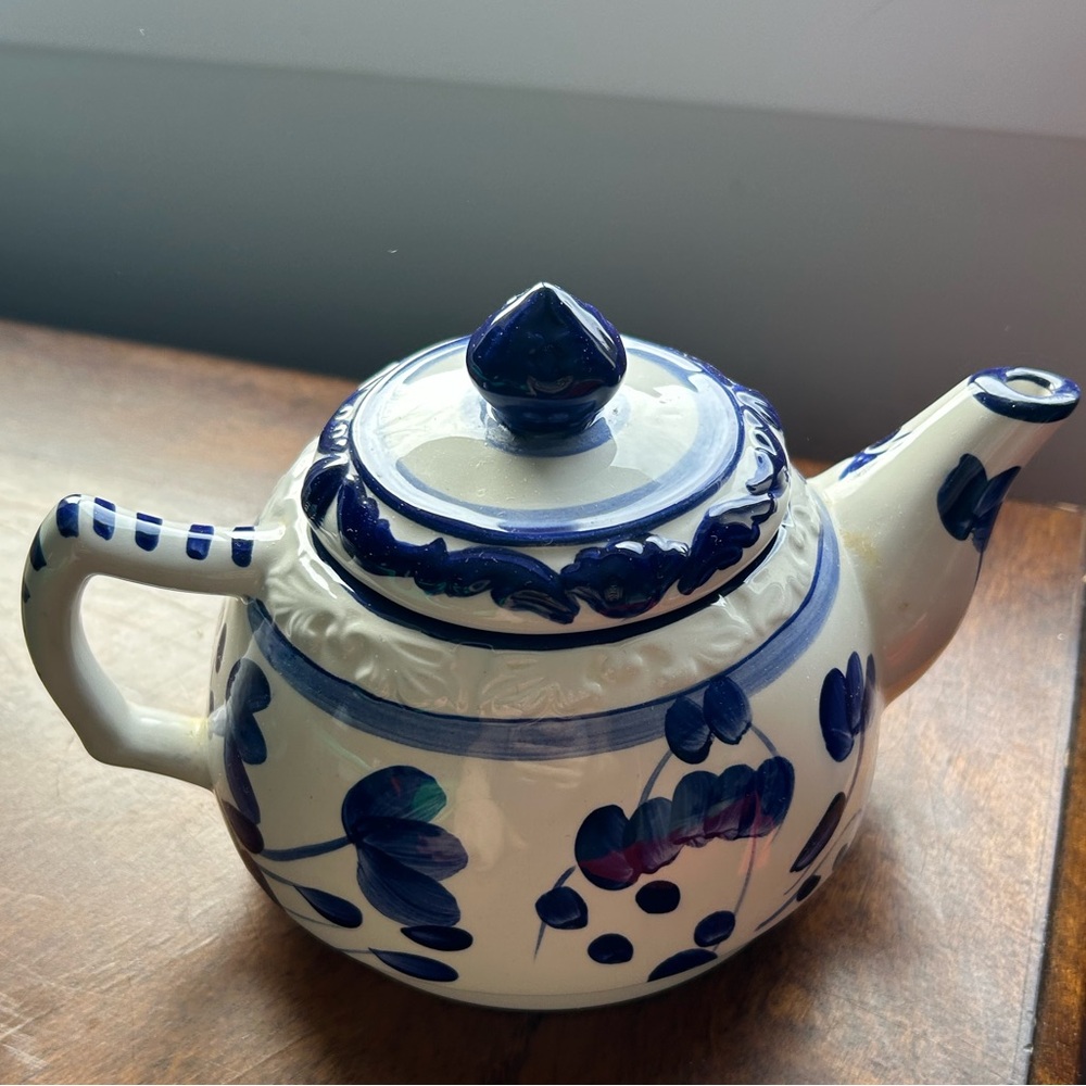 Blue and White Ceramic Teapot